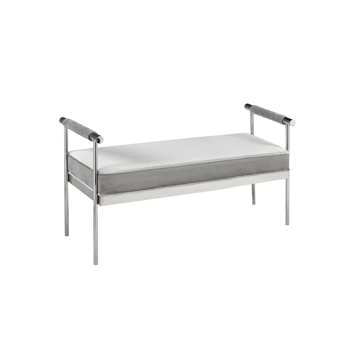 Contemporary E-Grey Velvet Bench with Sleek Metal Frame
