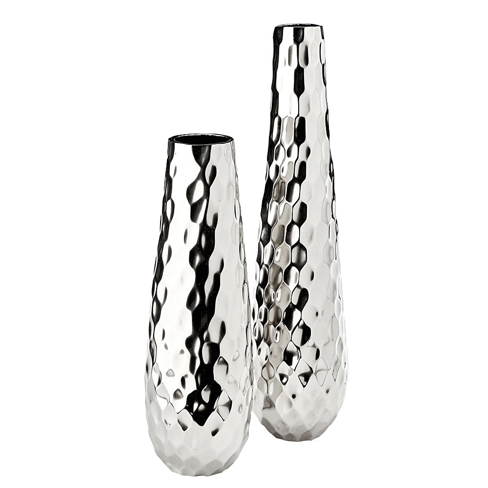 Chic Textured Aluminium Vase Duo - Nickel Finish