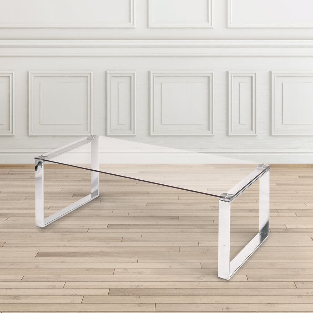 Elegant David Glass Coffee Table with Stainless Steel Frame