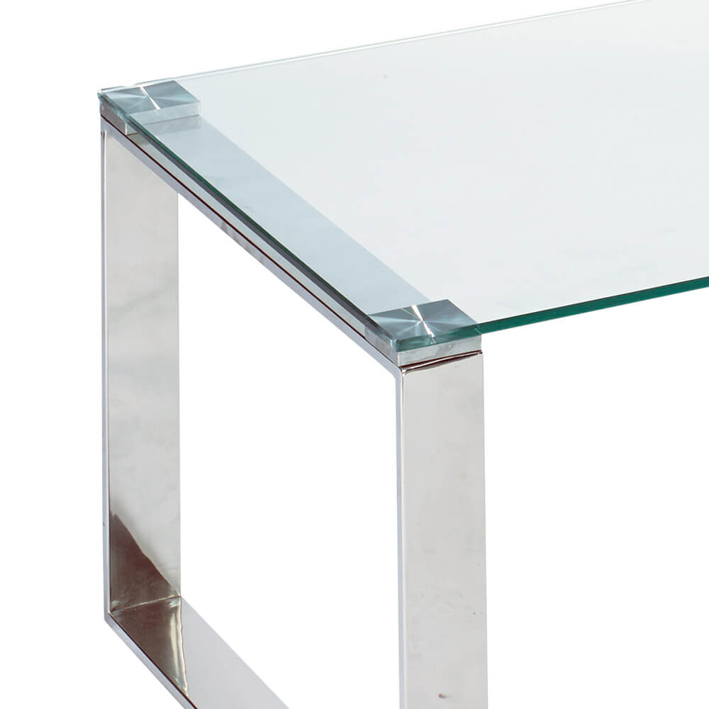 Elegant David Glass Coffee Table with Stainless Steel Frame