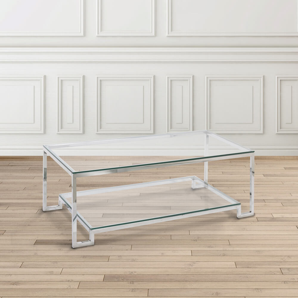 Krista Dual-Level Glass Coffee Table: Elegance for Compact Spaces