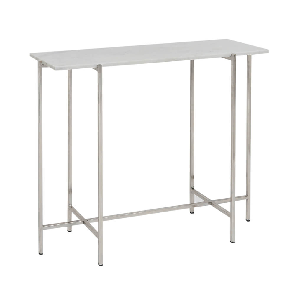 Ida Luxurious White Marble Console Table with Silver Frame