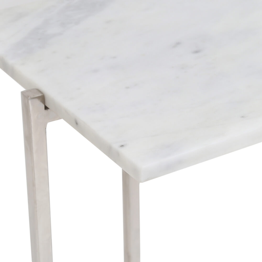 Ida Luxurious White Marble Console Table with Silver Frame