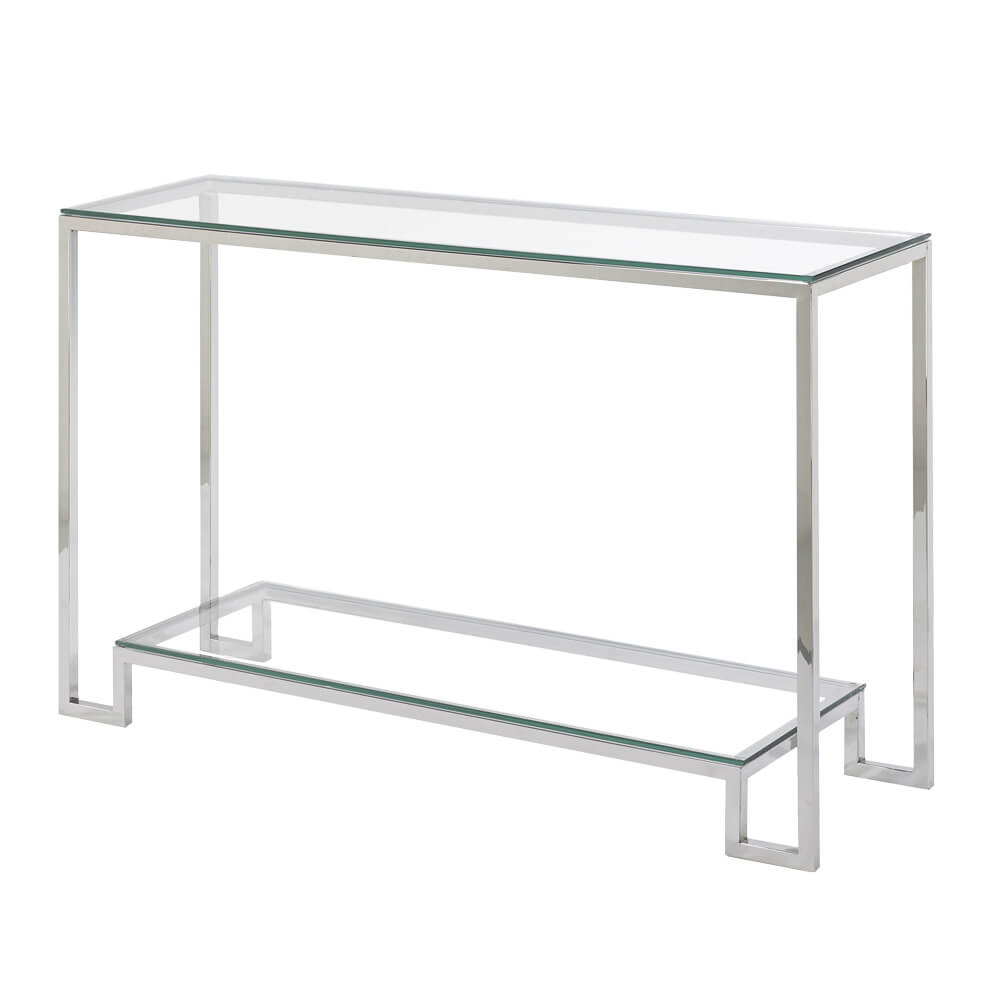 Elegant Krista Glass Console Table with Stainless Steel Frame