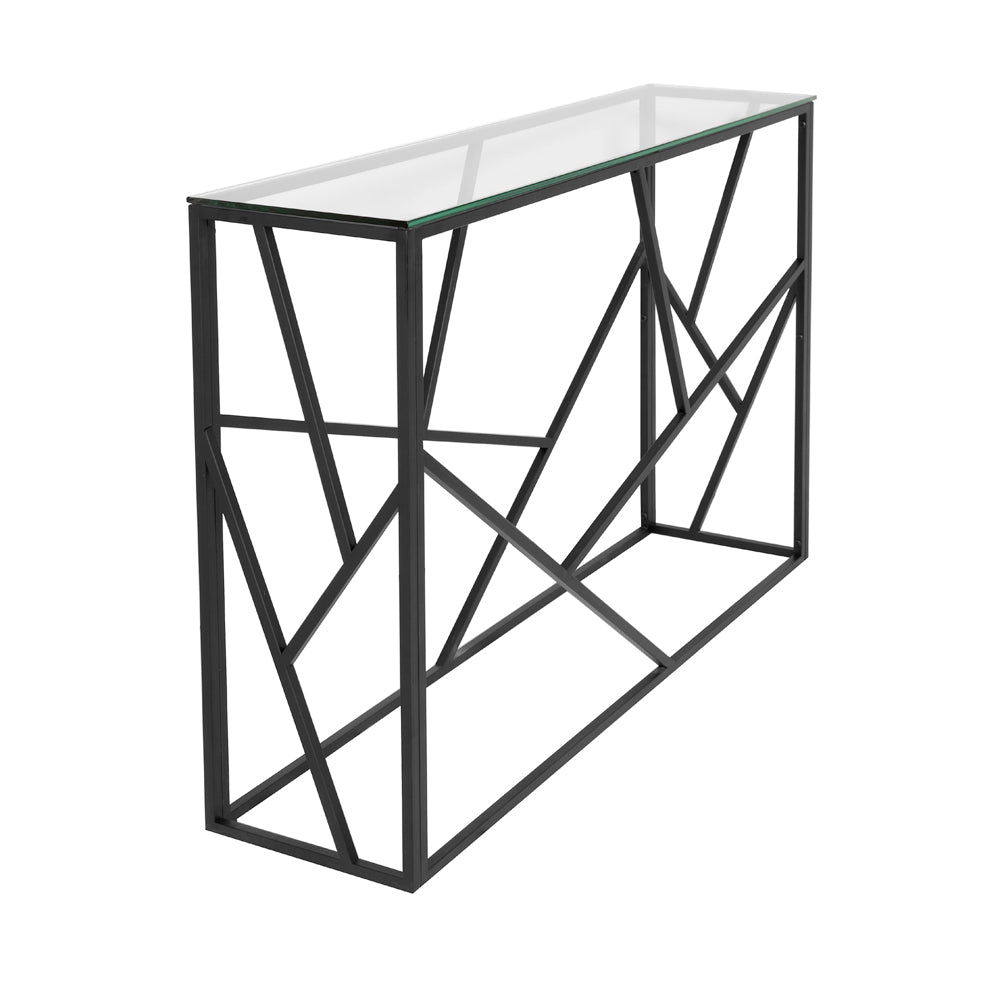 Elegant Carole Glass-Top Console Table: Sleek Black Finish