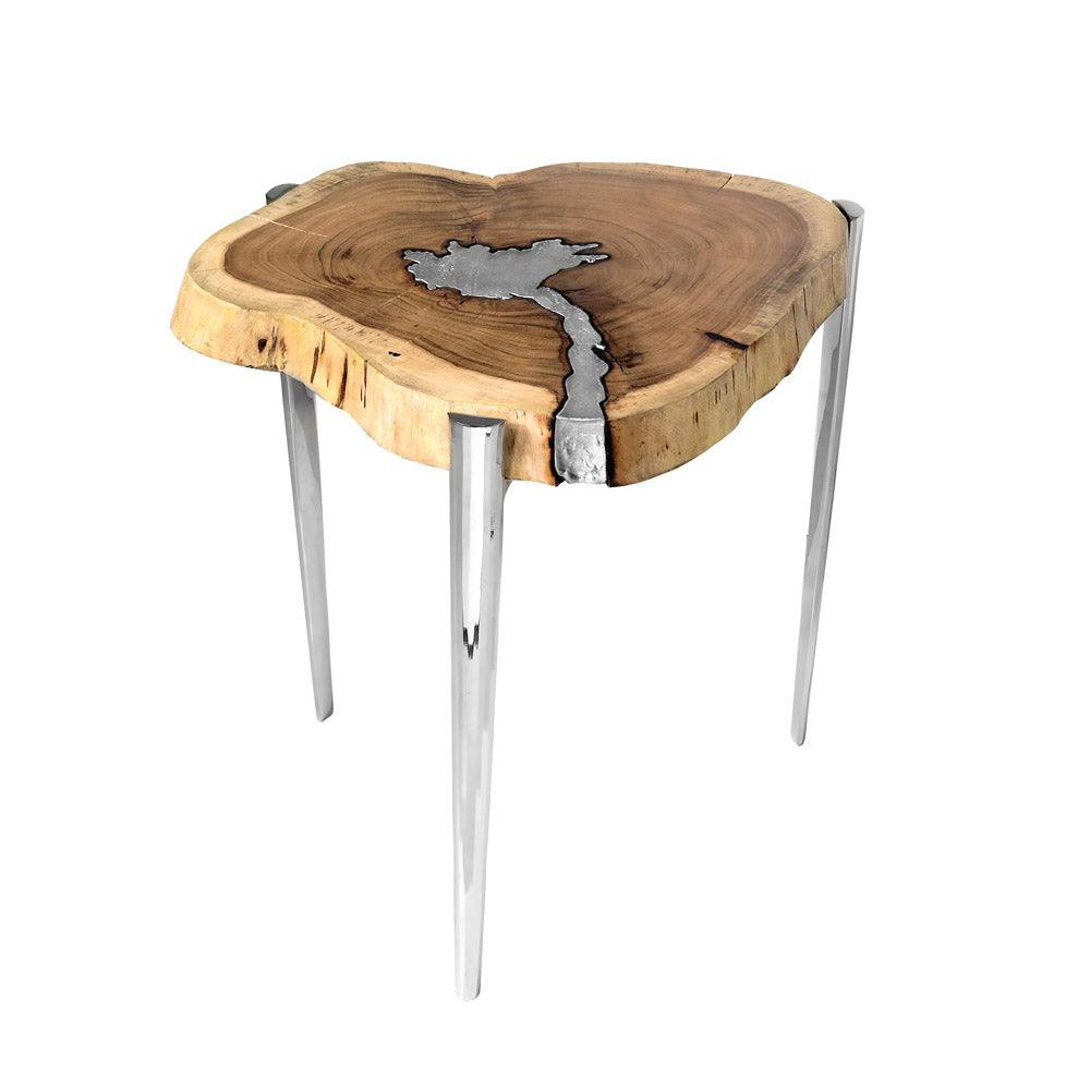 Artisanal Acacia Wood & Metal Fusion Side Table