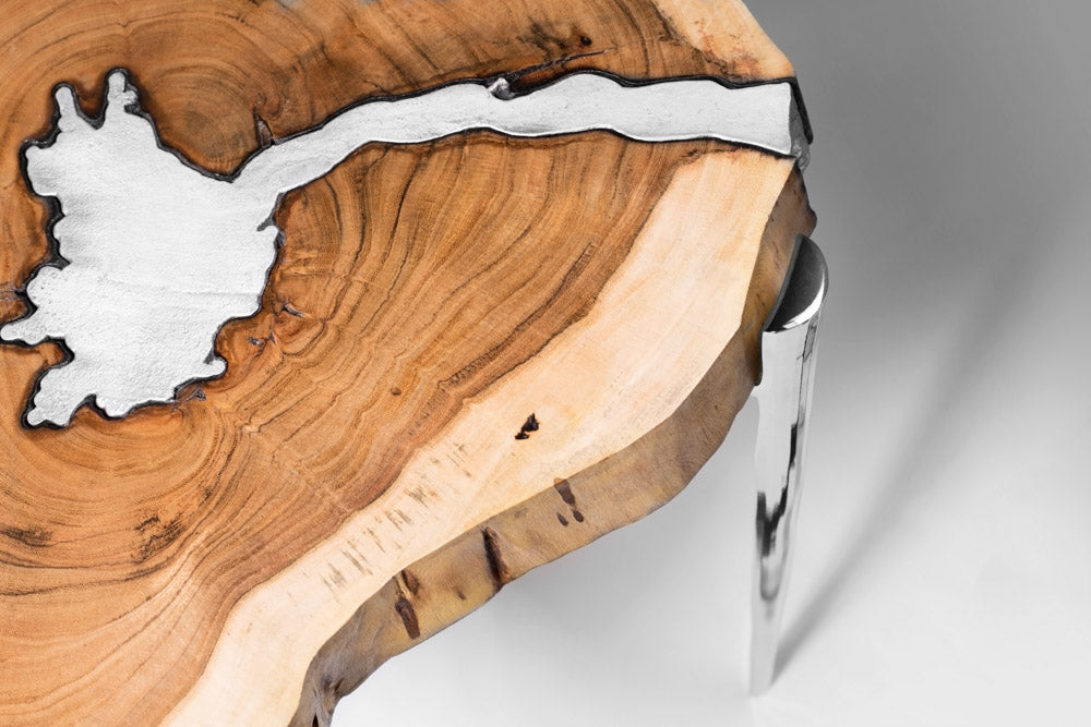 Artisanal Acacia Wood & Metal Fusion Side Table