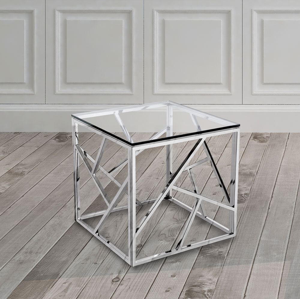 Carole Lustrous Glass & Steel Side Table