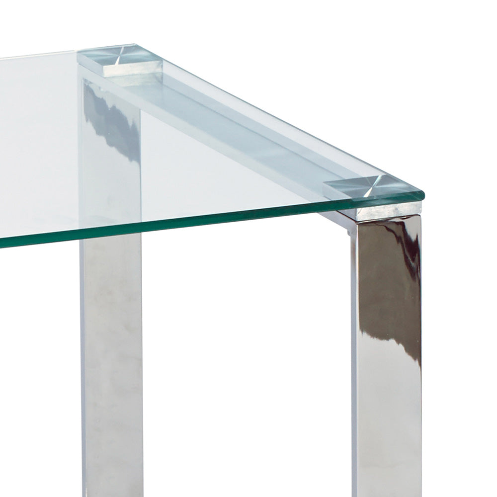 Contemporary Glass-Top End Table with Polished Steel Frame
