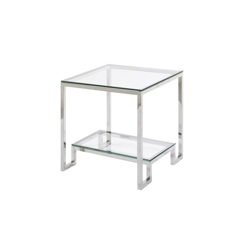Elegant Glass Side Table with Polished Steel Frame