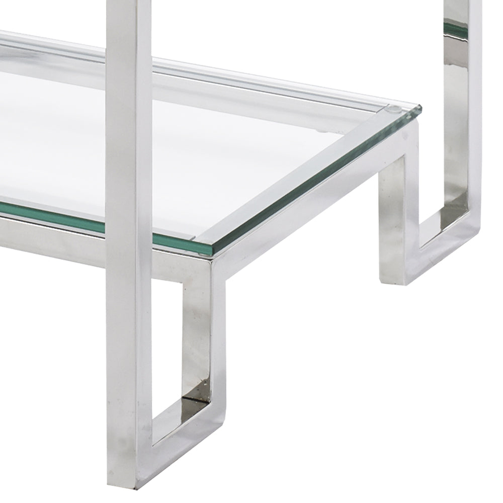 Elegant Glass Side Table with Polished Steel Frame
