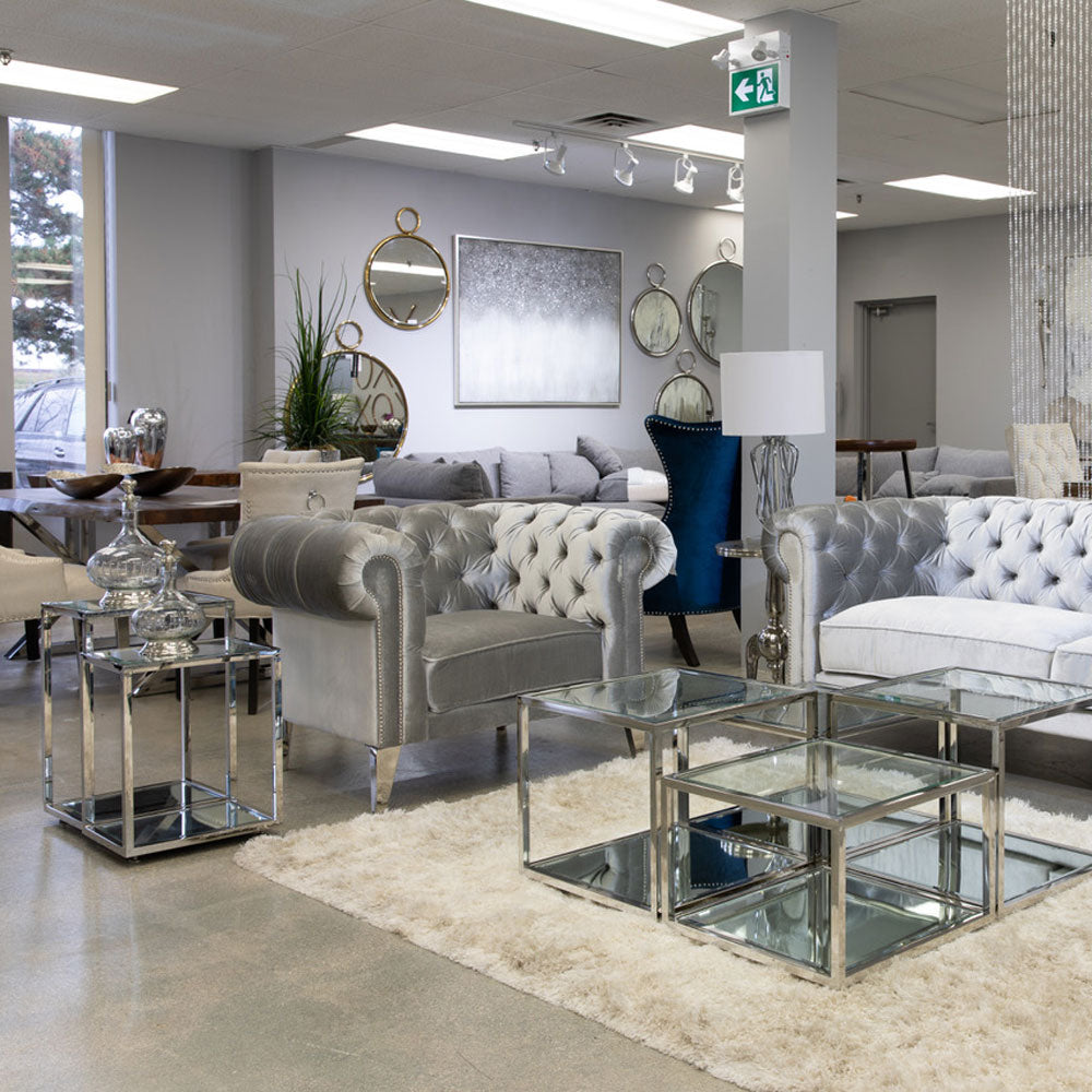 Chic Duo-Shade Glass End Tables with Metallic Frame