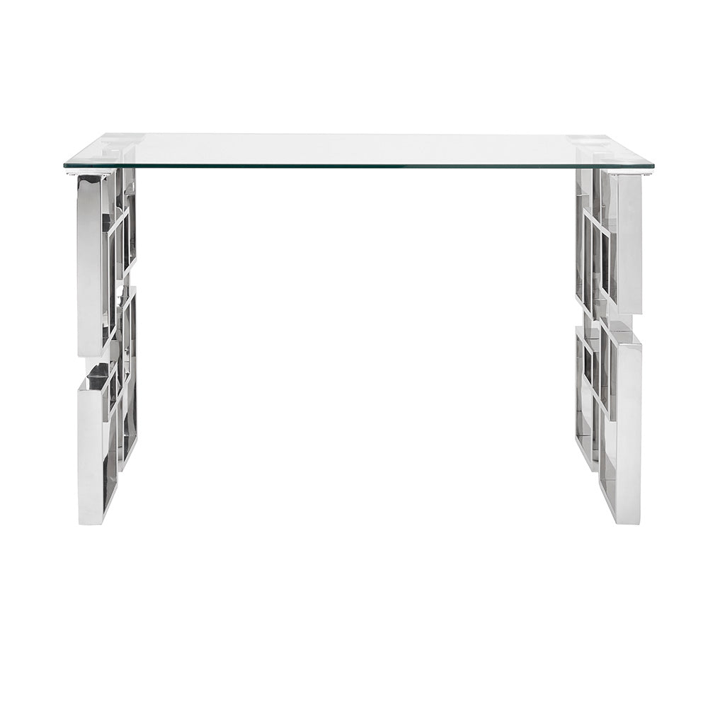 Elegant Laguna Glass Top Desk with Geometric Base