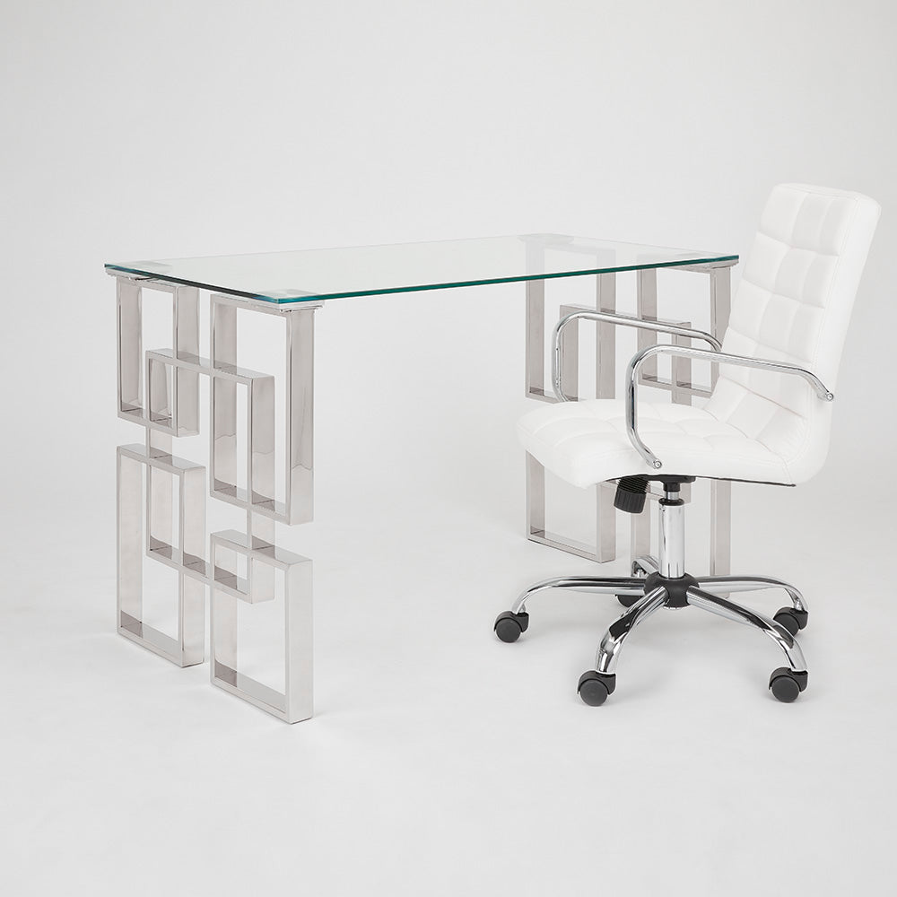 Elegant Laguna Glass Top Desk with Geometric Base