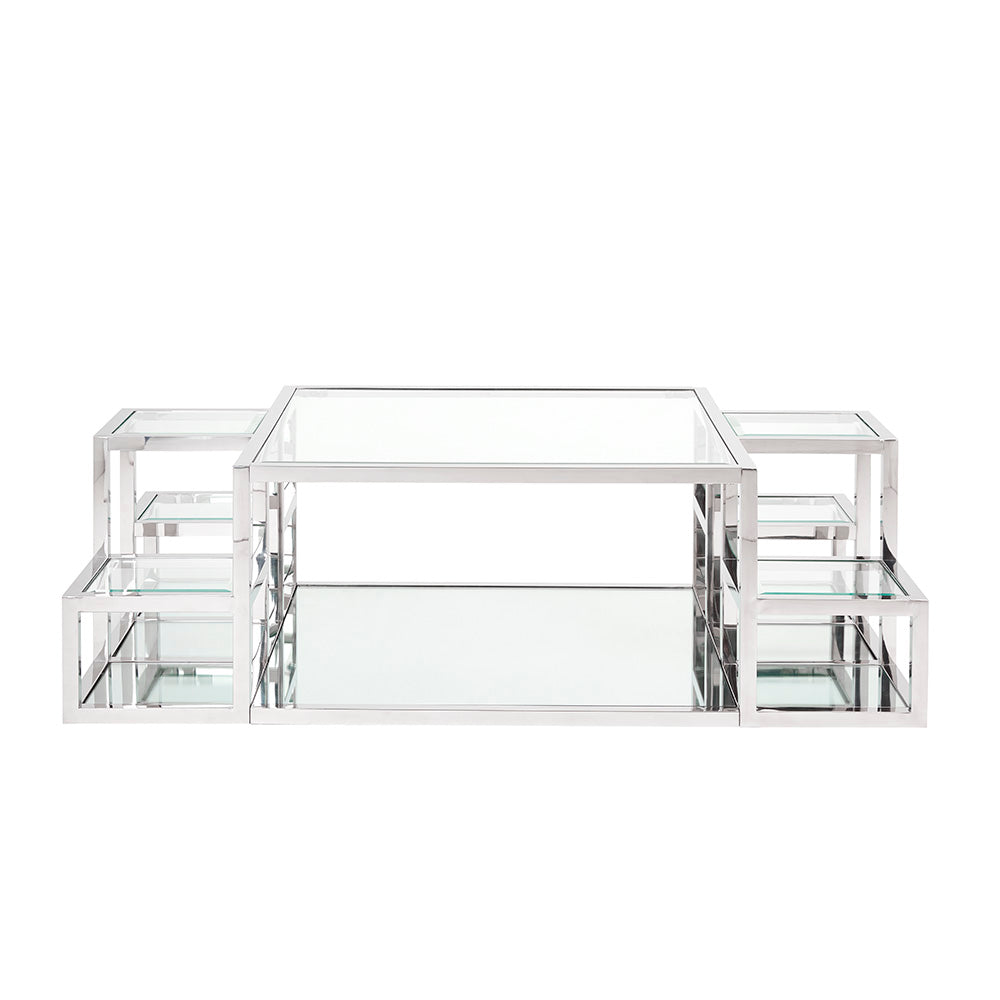 Luxurious Elmore Glass Coffee Table with Stainless Steel Frame
