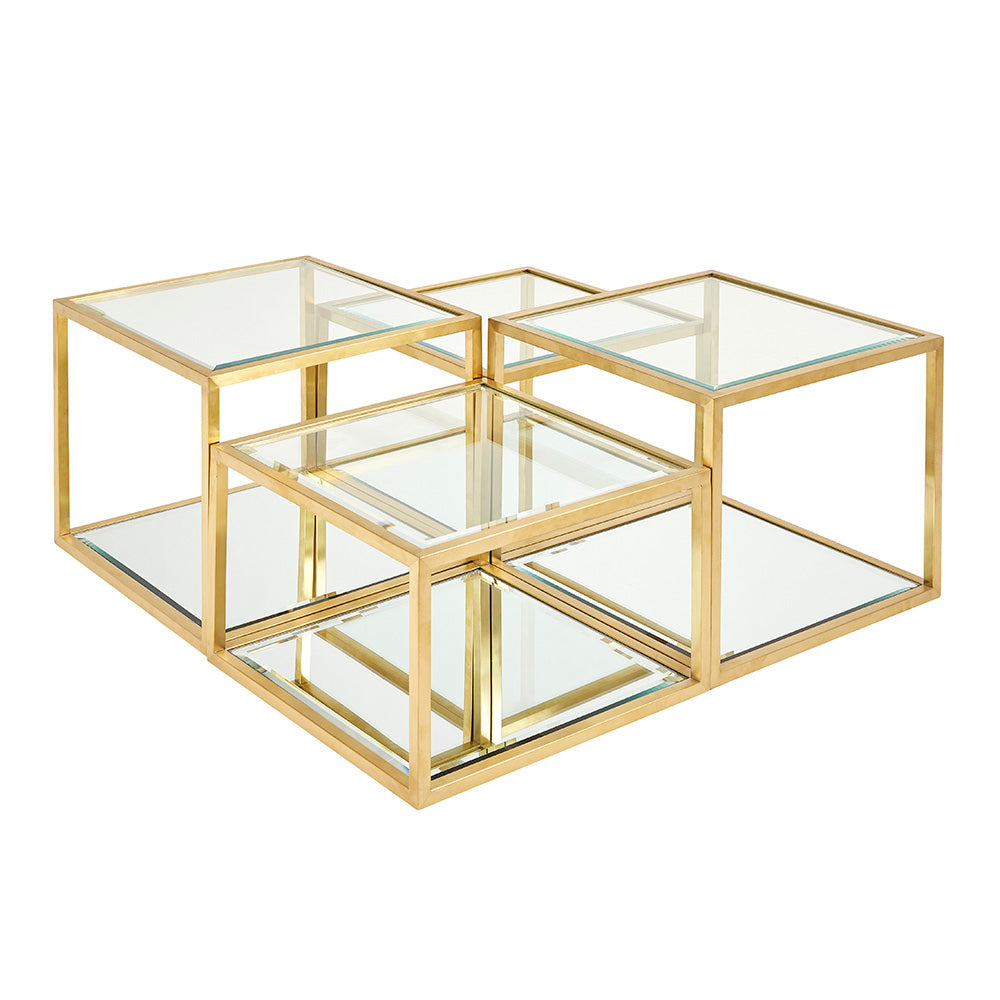 Elegant Tiered Gold Coffee Table with Tempered Glass