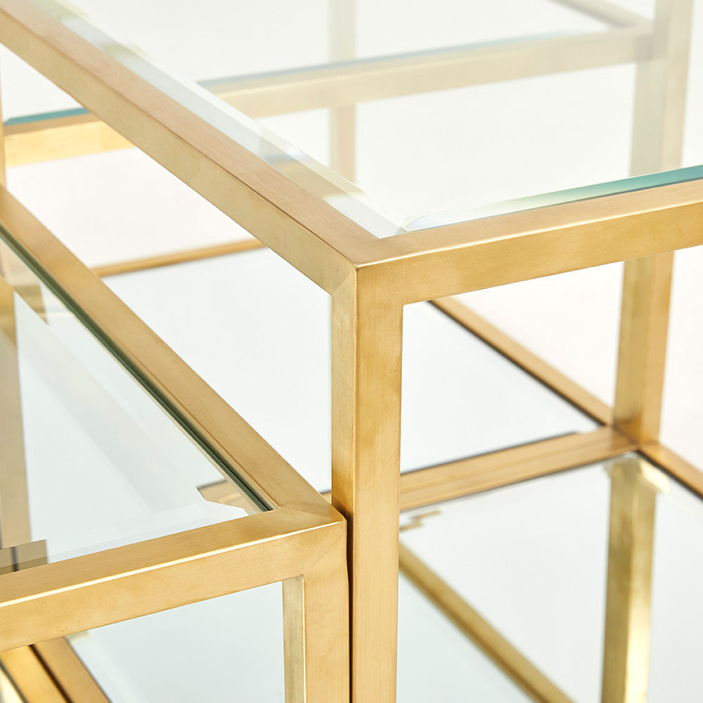 Elegant Tiered Gold Coffee Table with Tempered Glass