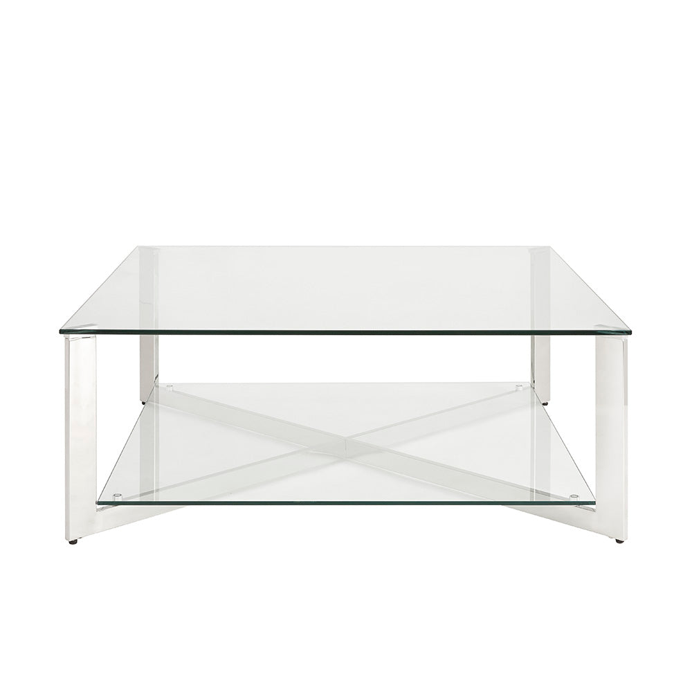 Elegant Maison Square Coffee Table with Polished Steel Frame