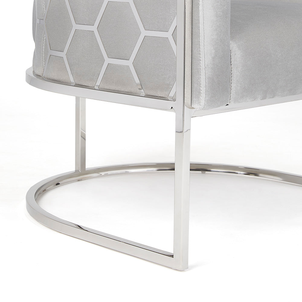 Plush Grey Velvet Accent Chair with Honeycomb Metal Back
