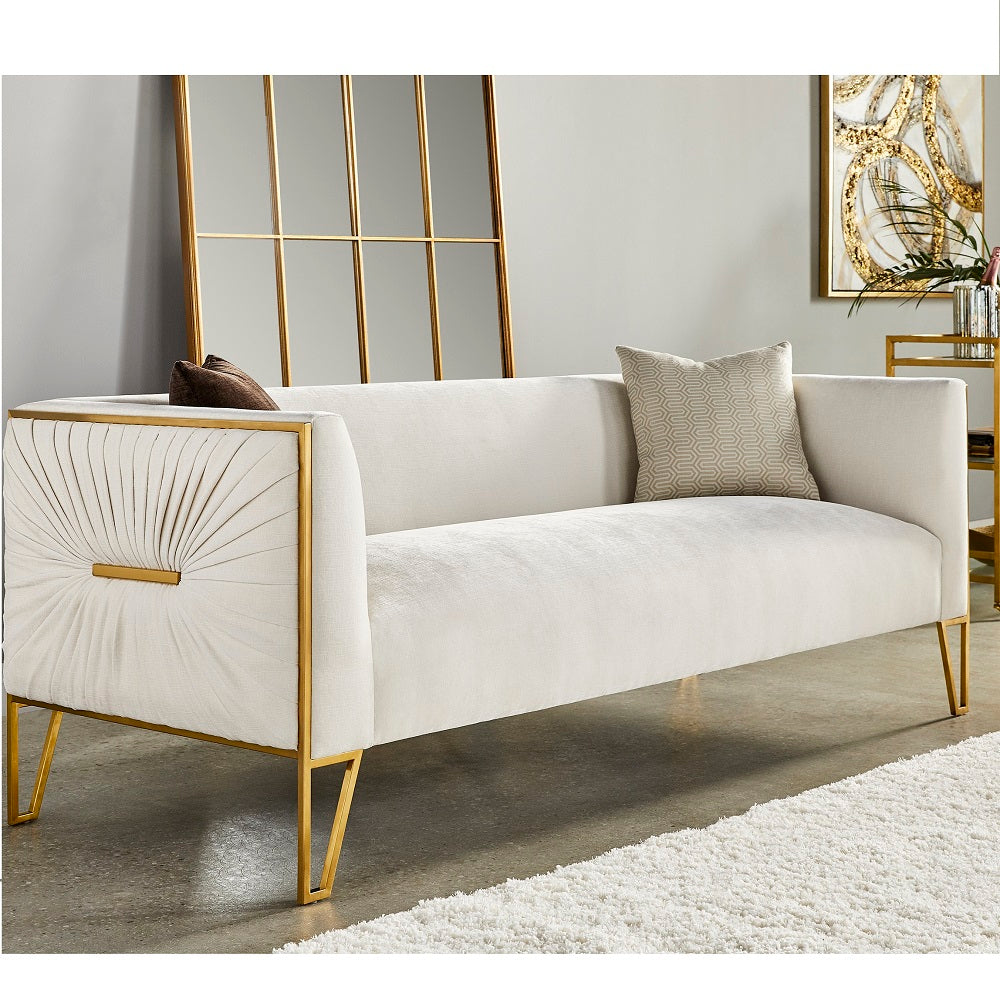 Truro Elegance: Vanilla Fabric Sofa with Matt Gold Accents