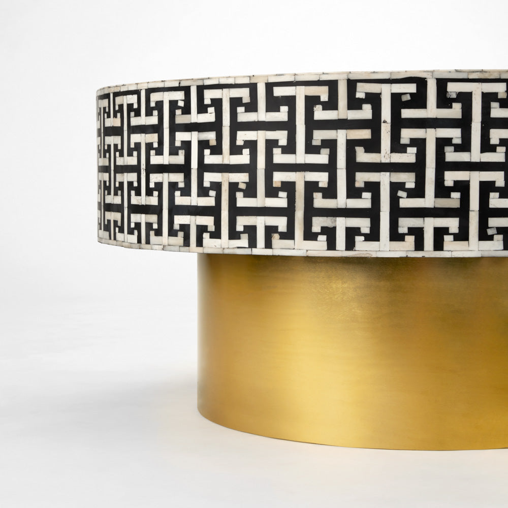 Elegant Bone Inlay Round Coffee Table