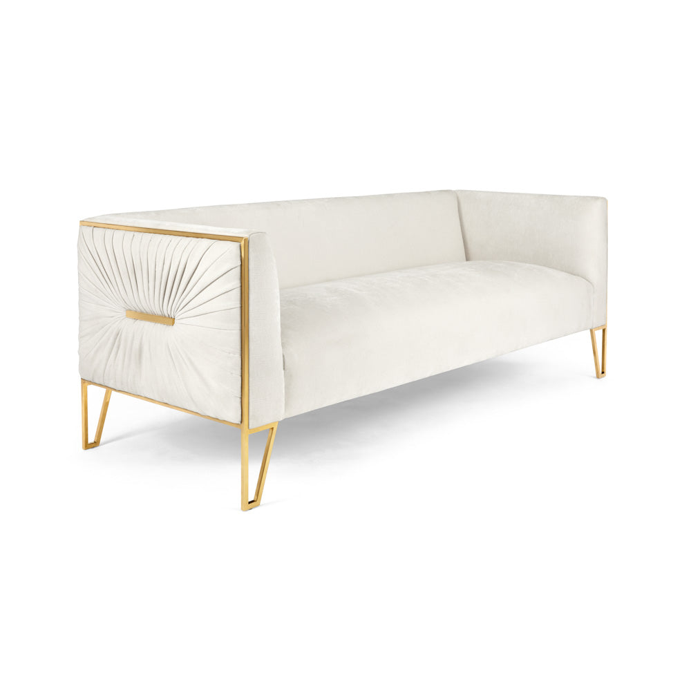 Truro Elegance: Vanilla Fabric Sofa with Matt Gold Accents
