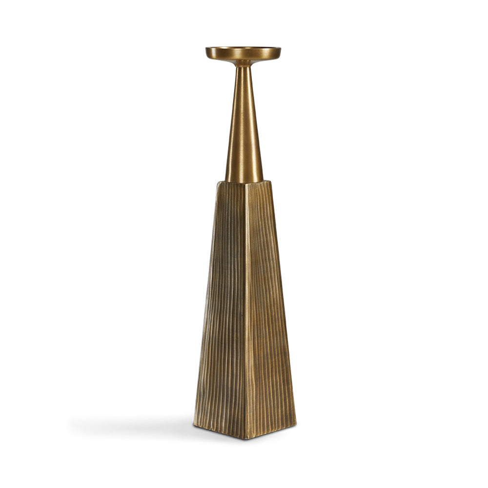 Textured Elegance Antique Brass Pillar Candle Holders - Trio Set