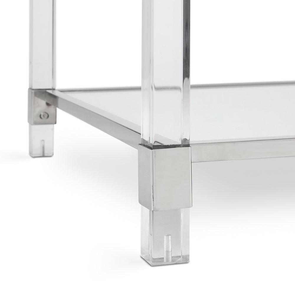 Modern Chic Polished Steel and Acrylic Coffee Table with Glass Shelf