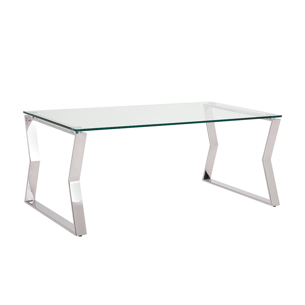 Elegant Noa Glass Coffee Table with Polished Steel Frame