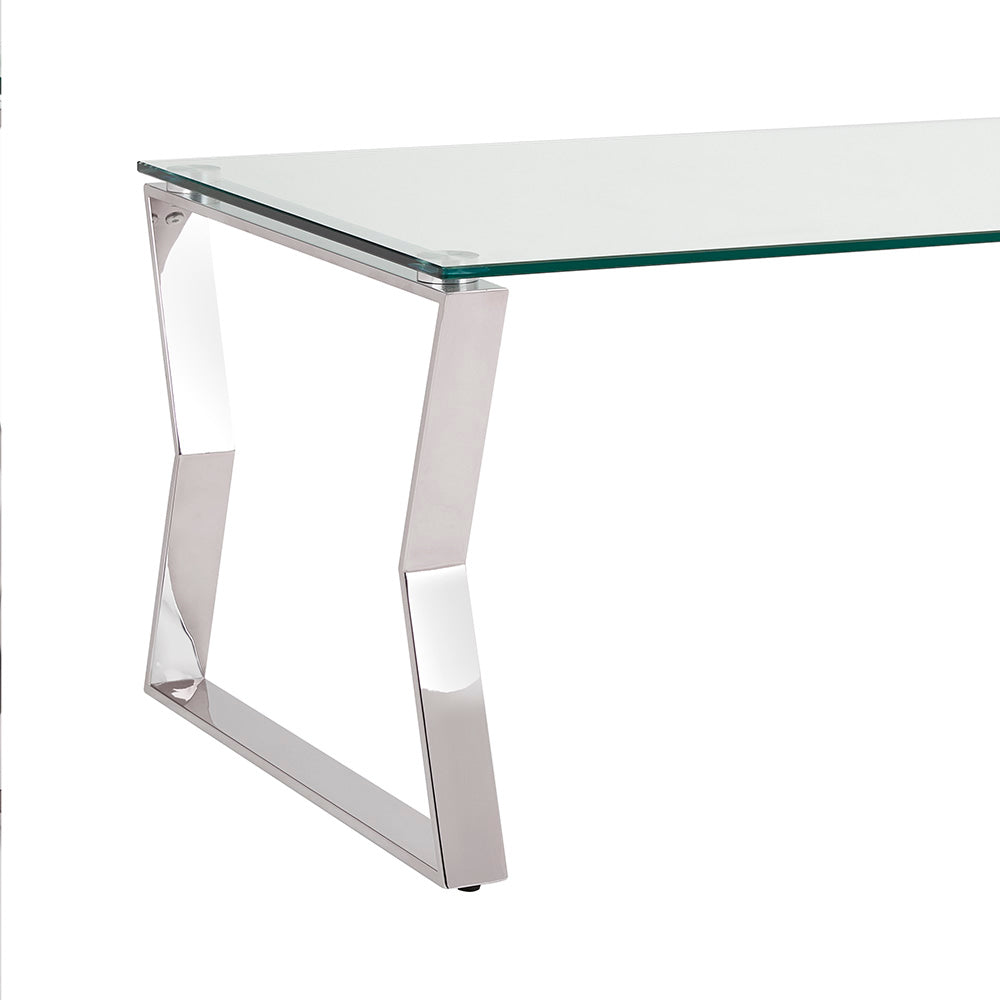 Elegant Noa Glass Coffee Table with Polished Steel Frame