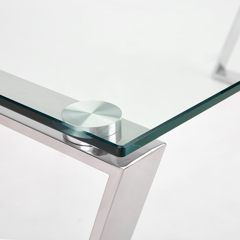 Elegant Noa Glass Coffee Table with Polished Steel Frame