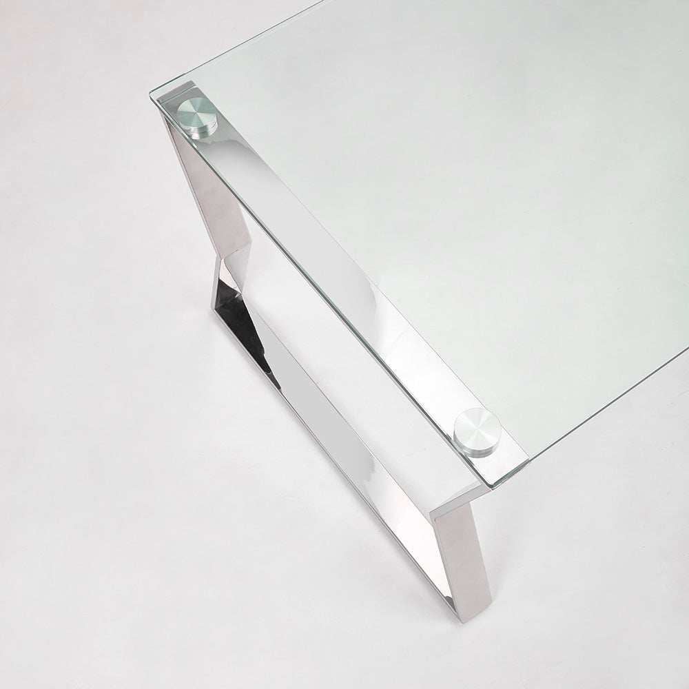 Elegant Noa Glass Coffee Table with Polished Steel Frame