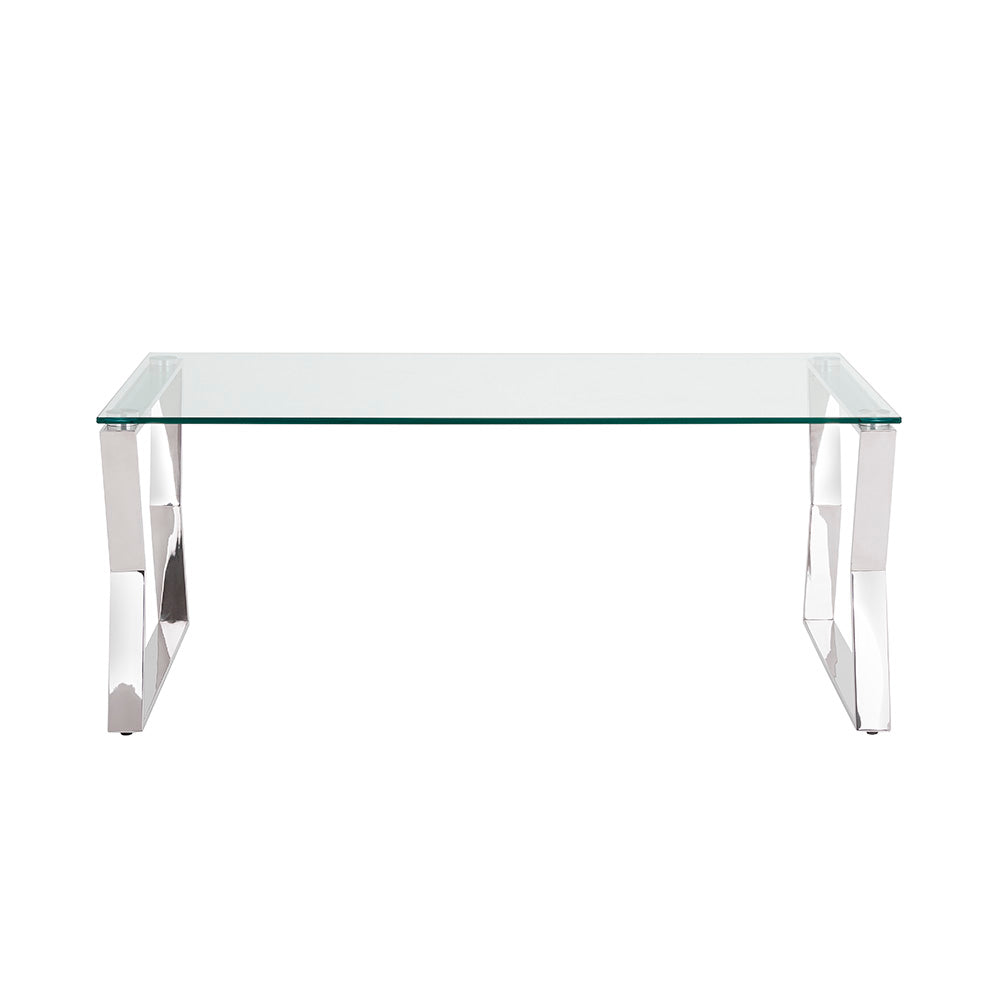Elegant Noa Glass Coffee Table with Polished Steel Frame