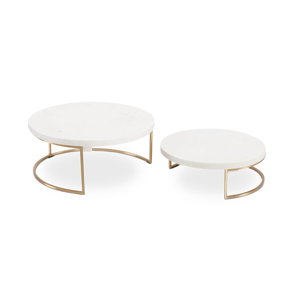 Chic Marble Top Gold Base Nesting Tables, Set of 2