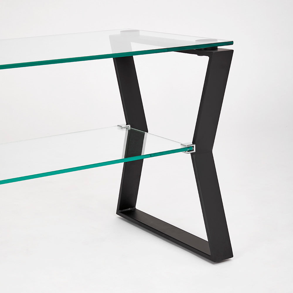 Elegant Tempered Glass & Metal TV Table