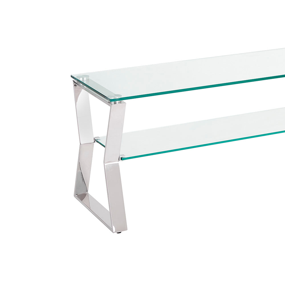 Elegant Tempered Glass & Metal TV Table