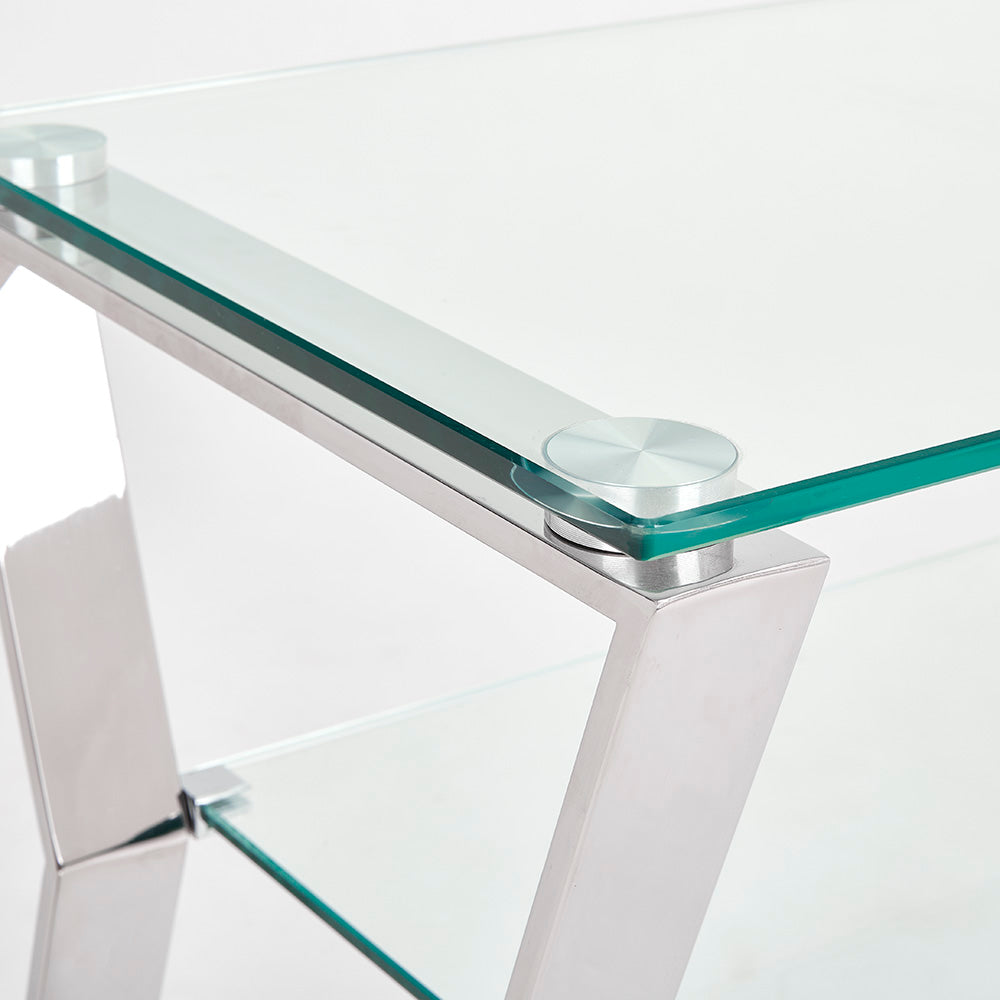 Elegant Tempered Glass & Metal TV Table