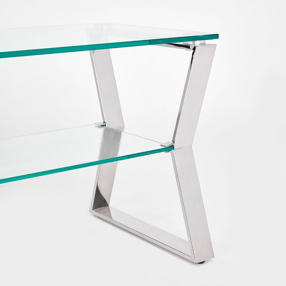 Elegant Tempered Glass & Metal TV Table