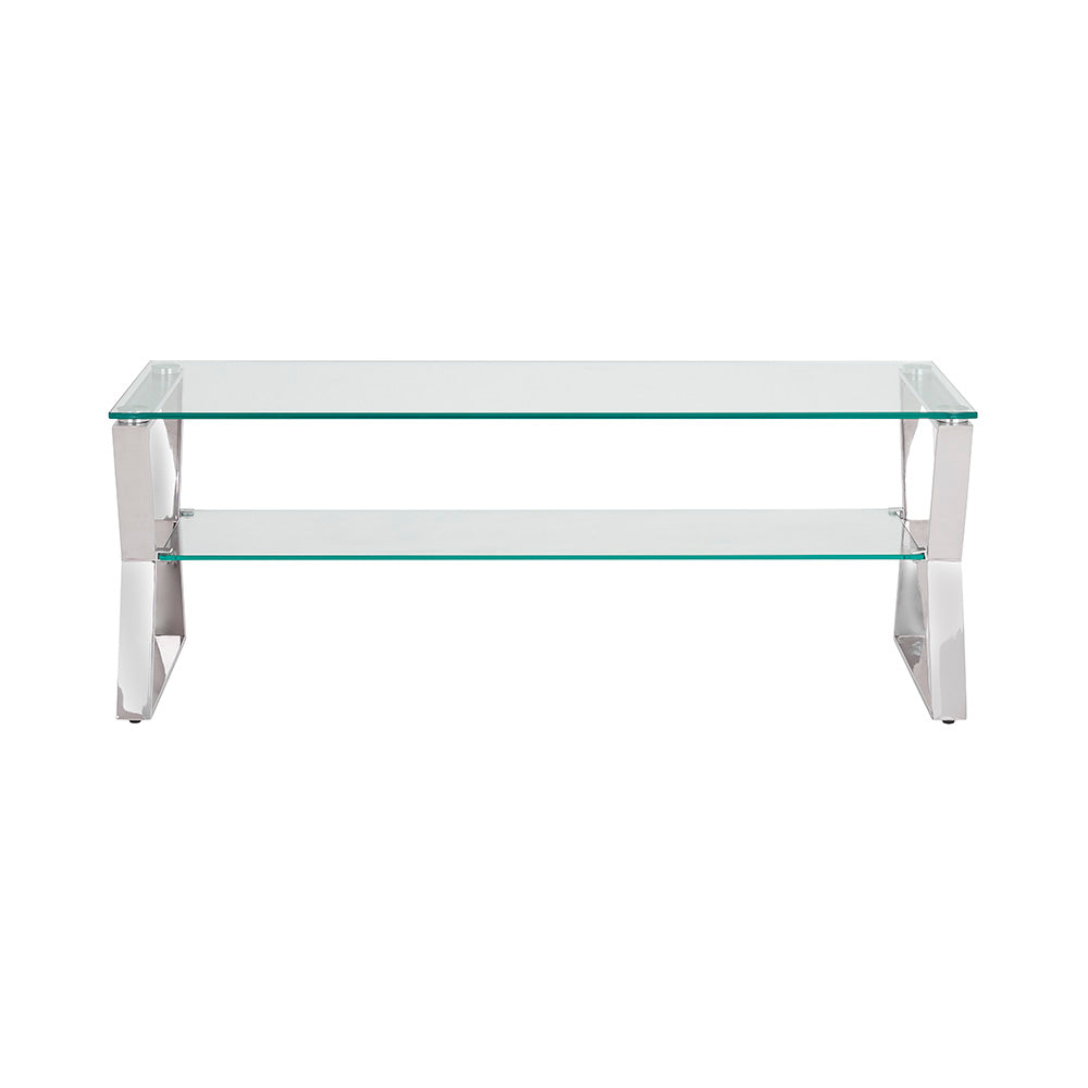 Elegant Tempered Glass & Metal TV Table