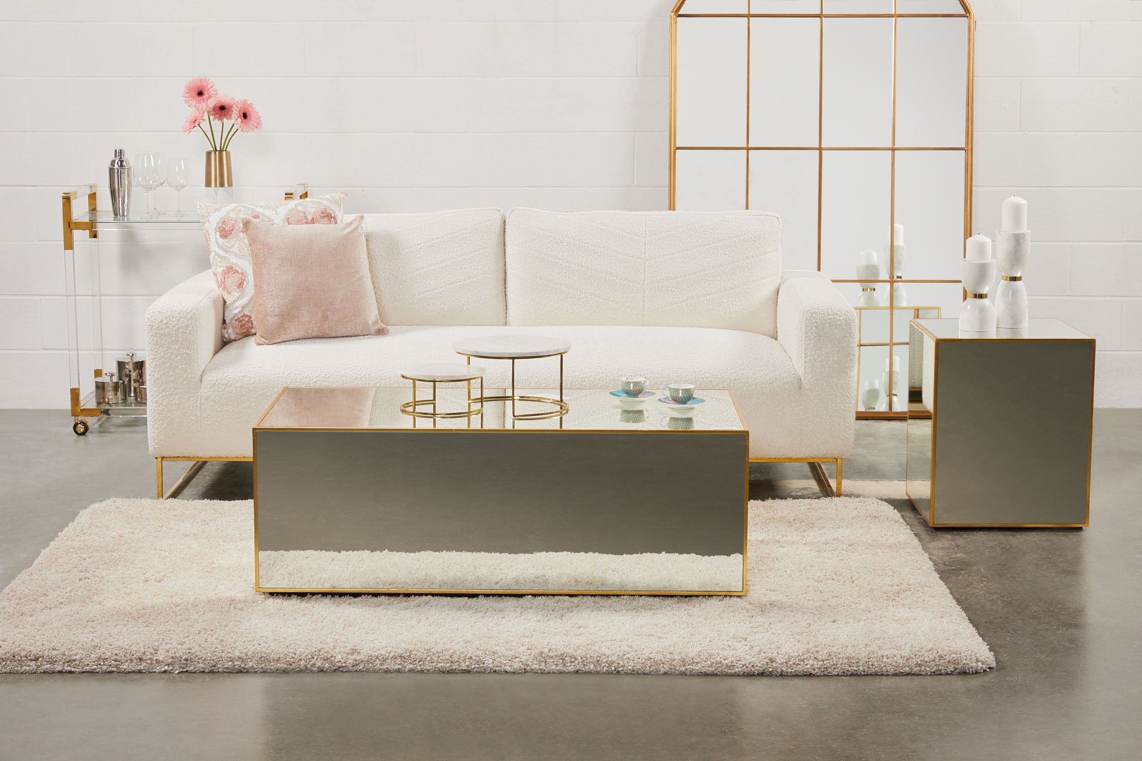 Chic Marble Top Gold Base Nesting Tables, Set of 2