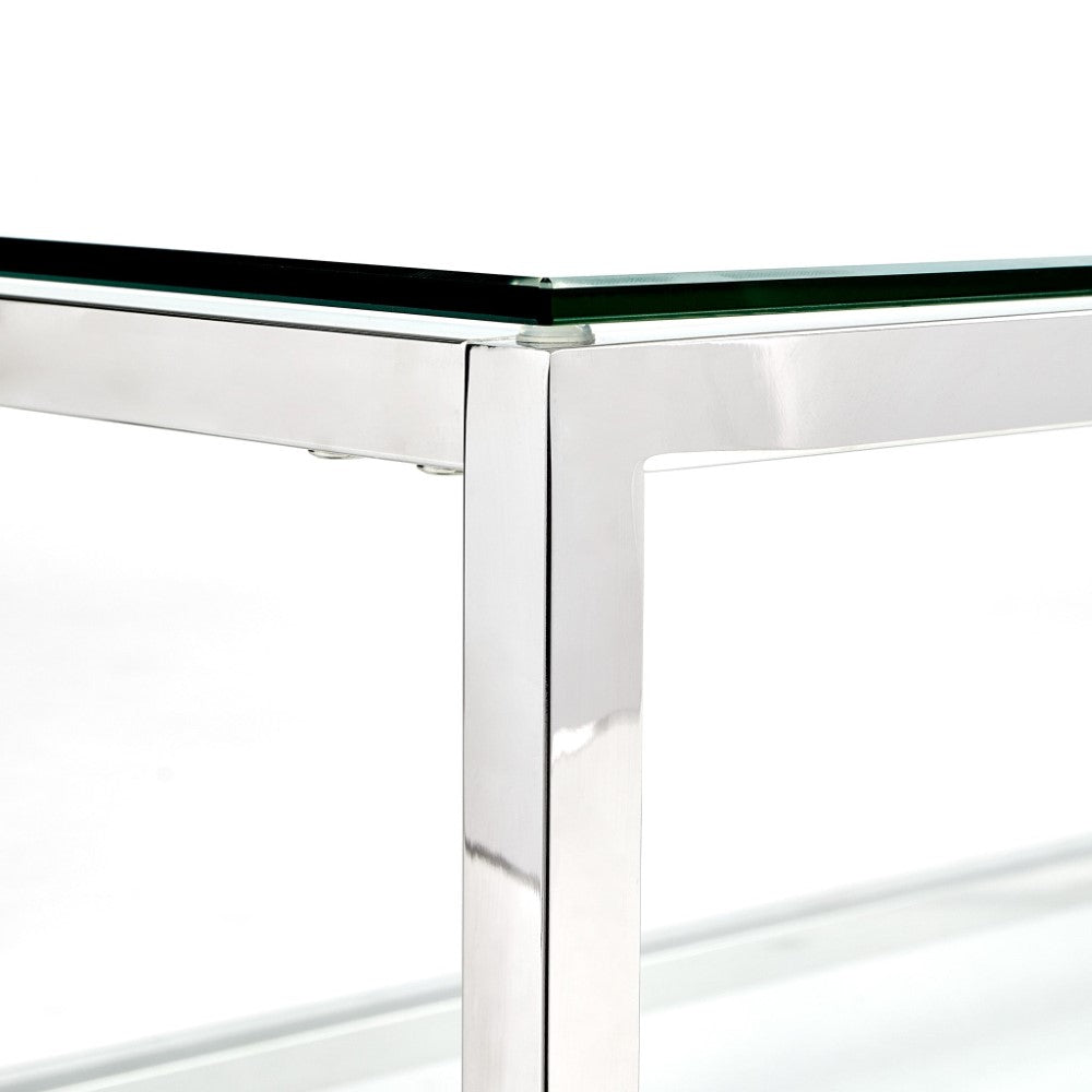 Krista Dual-Level Glass Coffee Table: Elegance for Compact Spaces