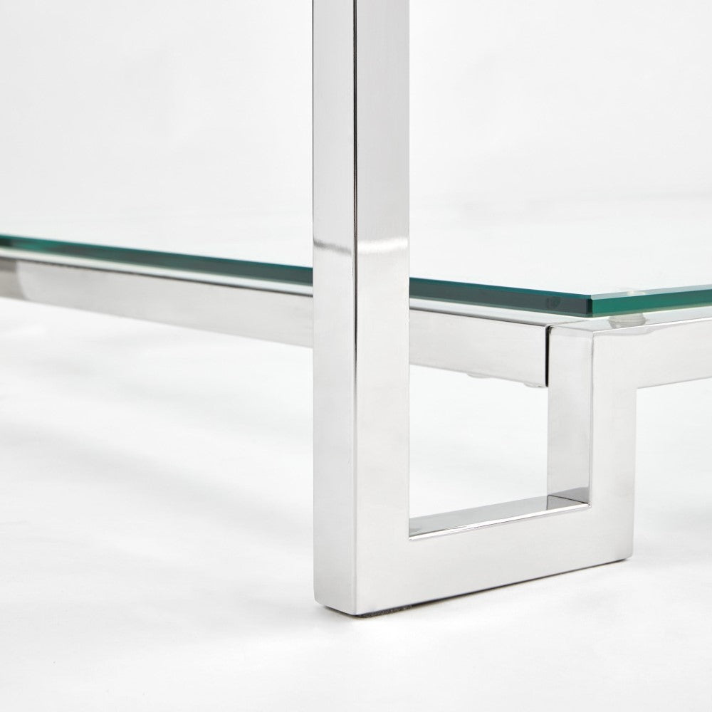 Krista Dual-Level Glass Coffee Table: Elegance for Compact Spaces