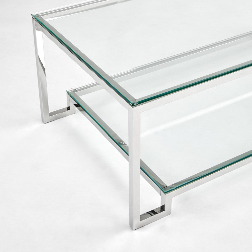 Krista Dual-Level Glass Coffee Table: Elegance for Compact Spaces