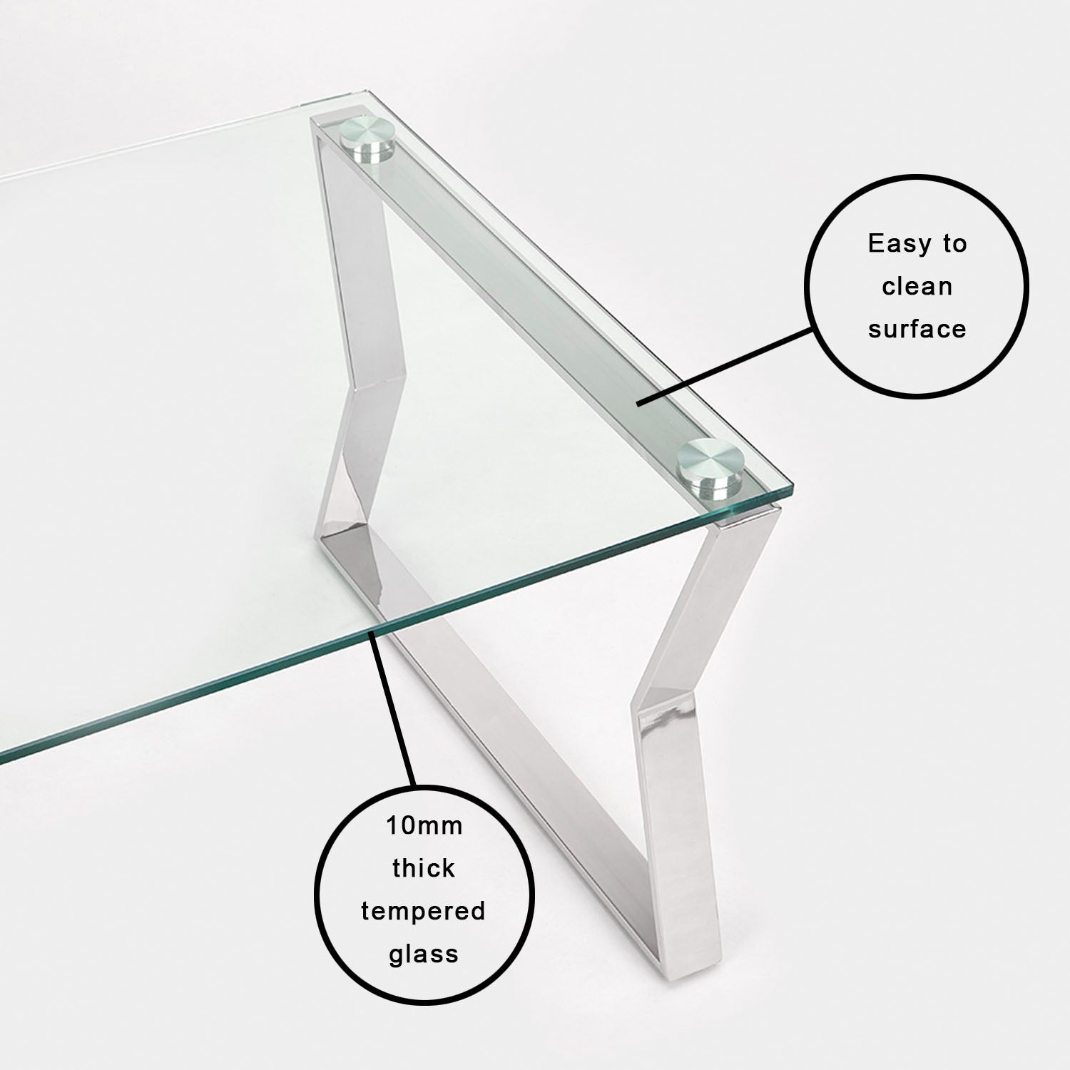 Elegant Noa Glass Coffee Table with Polished Steel Frame