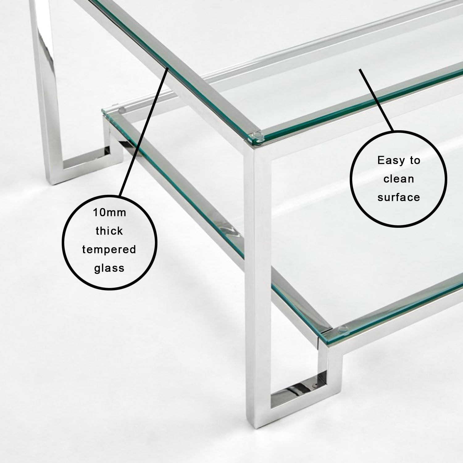 Krista Dual-Level Glass Coffee Table: Elegance for Compact Spaces