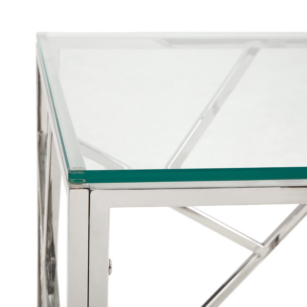 Carole Lustrous Glass & Steel Side Table
