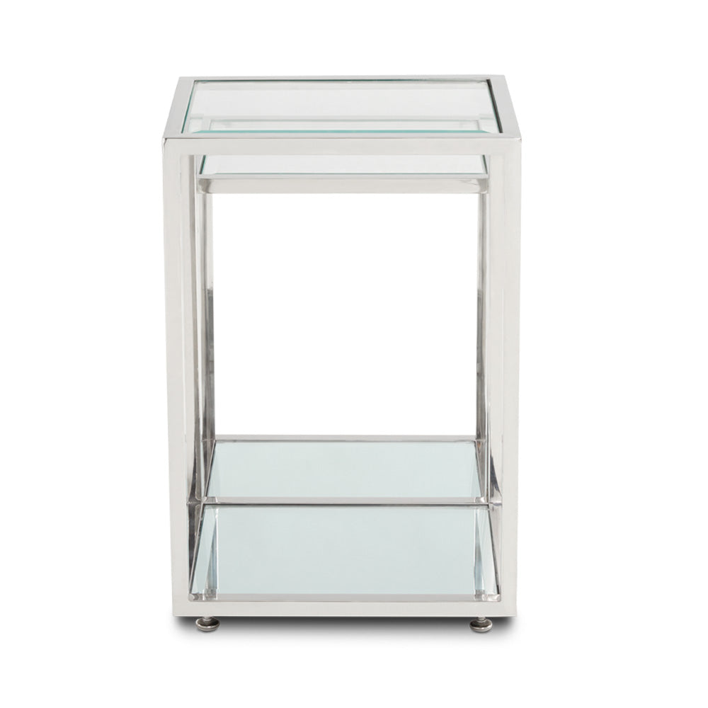 Chic Duo-Shade Glass End Tables with Metallic Frame