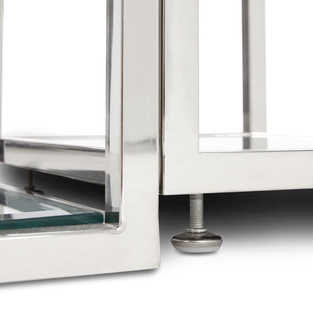 Chic Duo-Shade Glass End Tables with Metallic Frame