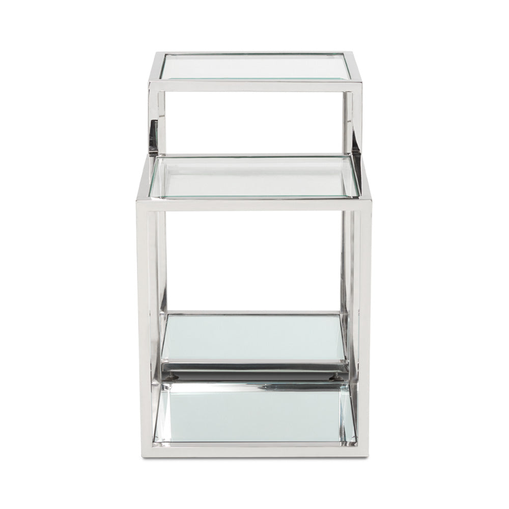Chic Duo-Shade Glass End Tables with Metallic Frame
