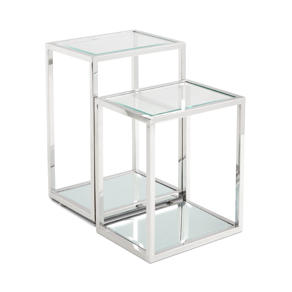 Chic Duo-Shade Glass End Tables with Metallic Frame
